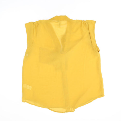 E-vie Womens Yellow Polyester Basic Blouse Size 14 V-Neck