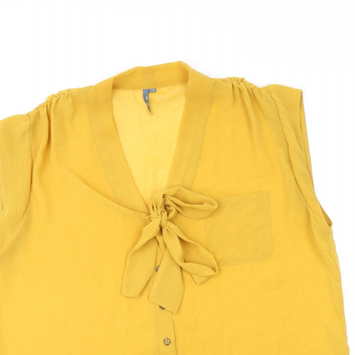 E-vie Womens Yellow Polyester Basic Blouse Size 14 V-Neck