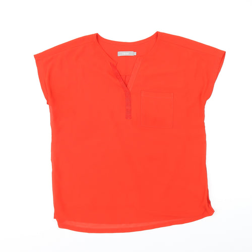 Fransa Womens Red Polyester Basic T-Shirt Size L V-Neck