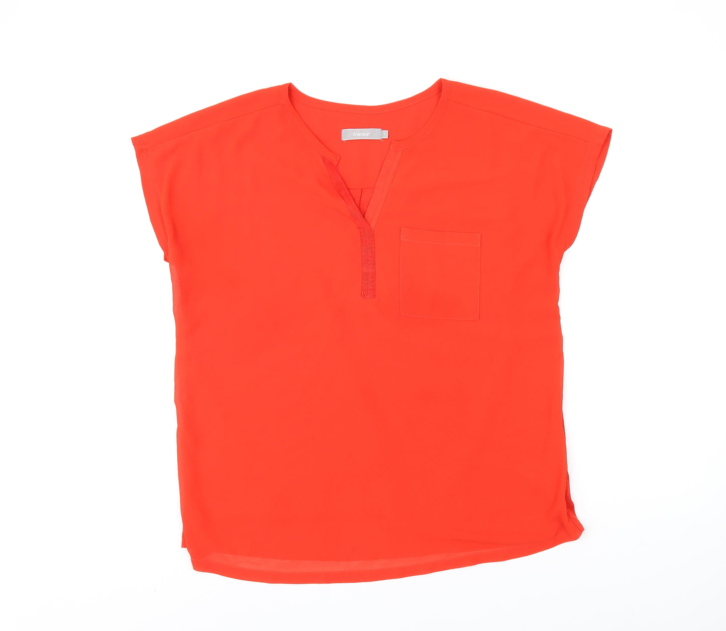 Fransa Womens Red Polyester Basic T-Shirt Size L V-Neck
