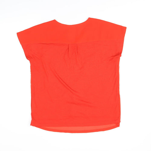 Fransa Womens Red Polyester Basic T-Shirt Size L V-Neck