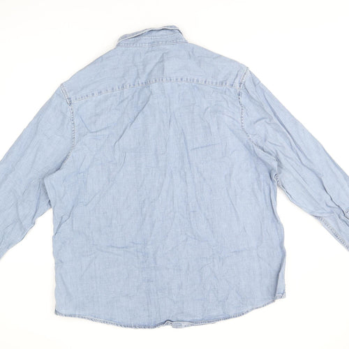 Marks and Spencer Mens Blue Cotton Button-Up Size 2XL Collared Button