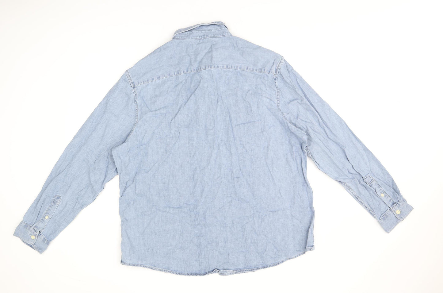Marks and Spencer Mens Blue Cotton Button-Up Size 2XL Collared Button