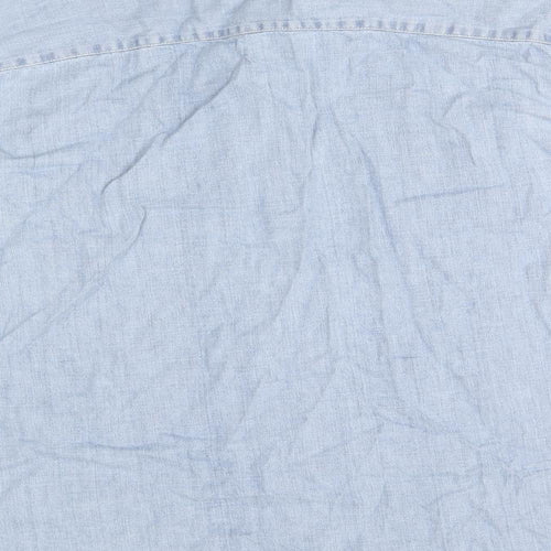 Marks and Spencer Mens Blue Cotton Button-Up Size 2XL Collared Button