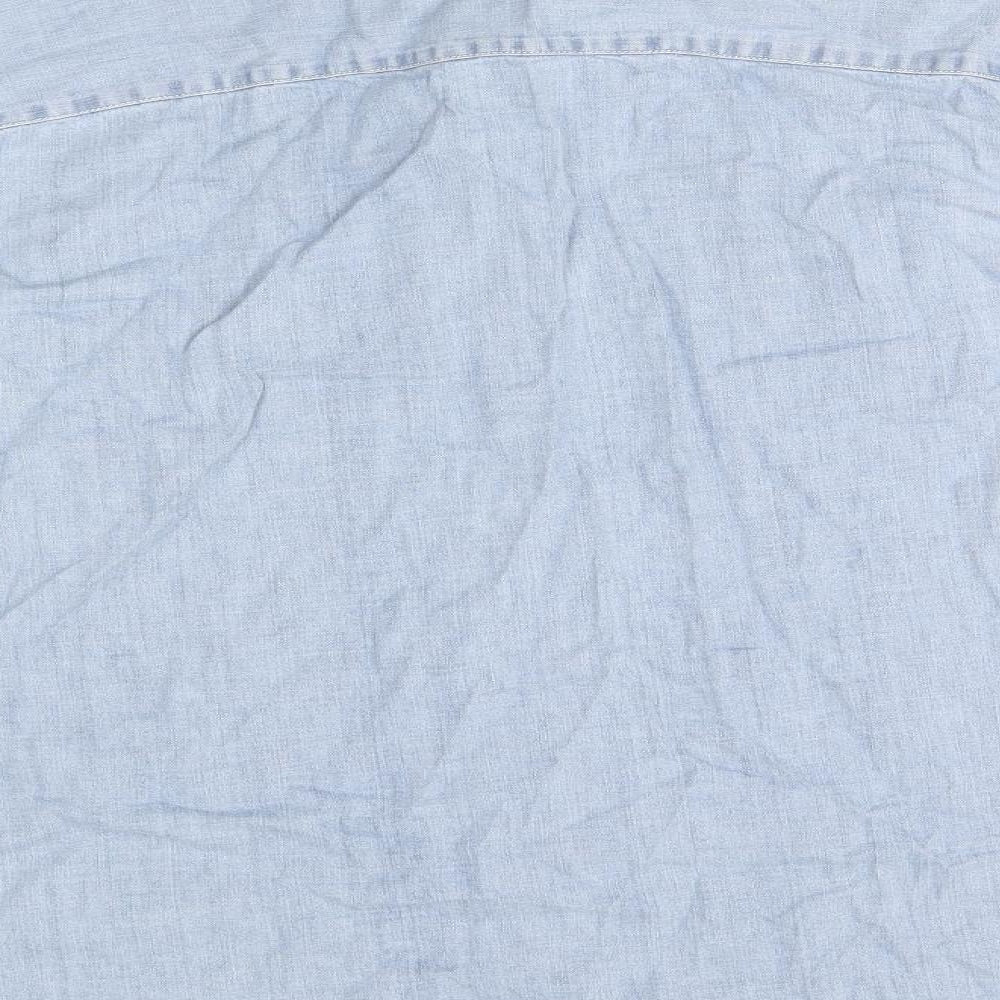 Marks and Spencer Mens Blue Cotton Button-Up Size 2XL Collared Button