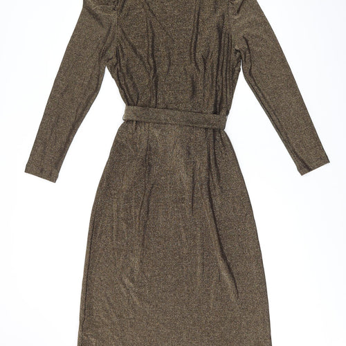 Marks and Spencer Womens Gold Polyamide A-Line Size 10 V-Neck Pullover - Belted