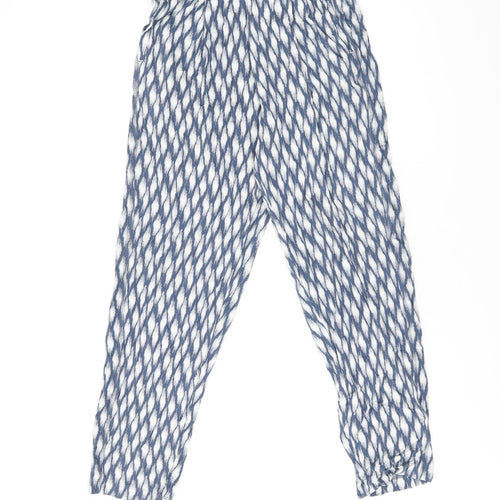 Marks and Spencer Womens Blue Geometric Viscose Trousers Size 6 L25 in Regular