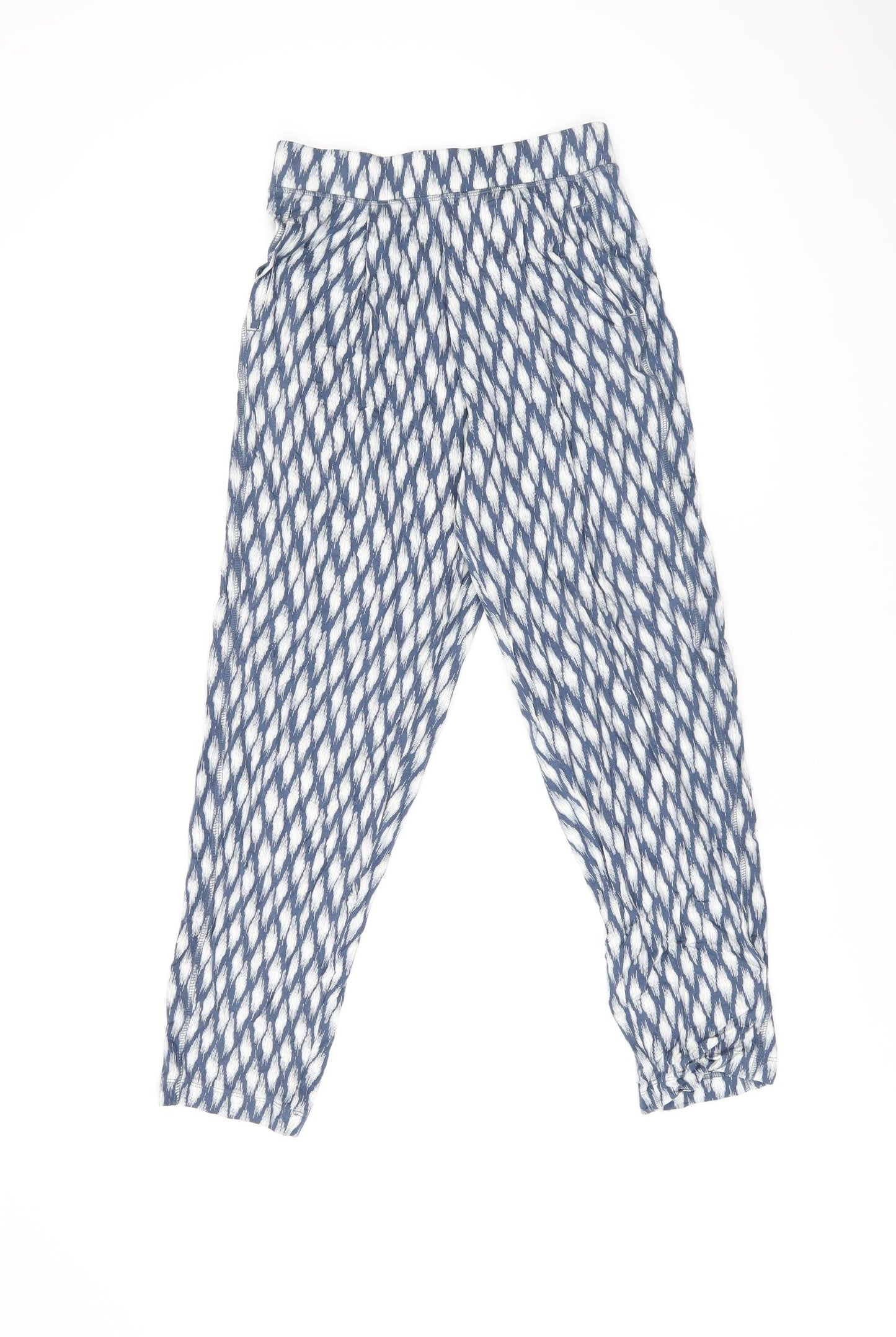 Marks and Spencer Womens Blue Geometric Viscose Trousers Size 6 L25 in Regular