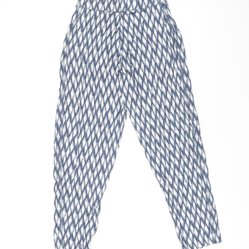 Marks and Spencer Womens Blue Geometric Viscose Trousers Size 6 L25 in Regular