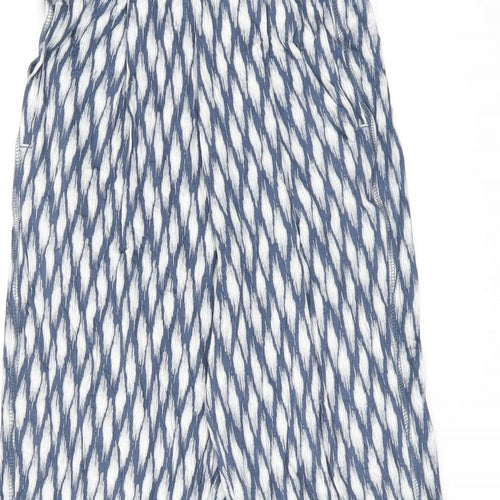 Marks and Spencer Womens Blue Geometric Viscose Trousers Size 6 L25 in Regular