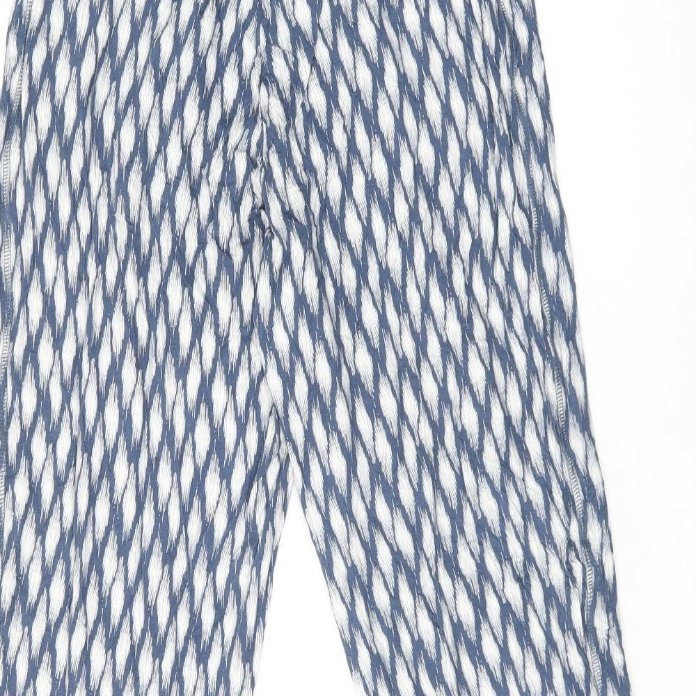 Marks and Spencer Womens Blue Geometric Viscose Trousers Size 6 L25 in Regular