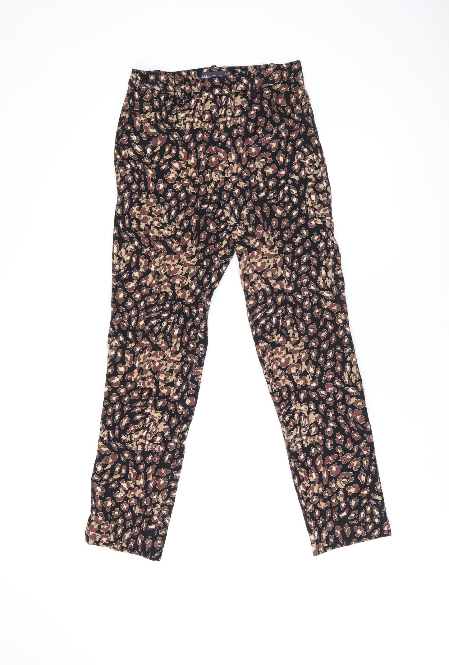 Marks and Spencer Womens Black Geometric Viscose Trousers Size 8 L27.5 in Regular Zip