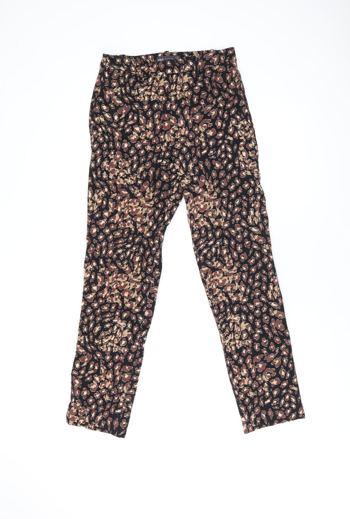 Marks and Spencer Womens Black Geometric Viscose Trousers Size 8 L27.5 in Regular Zip