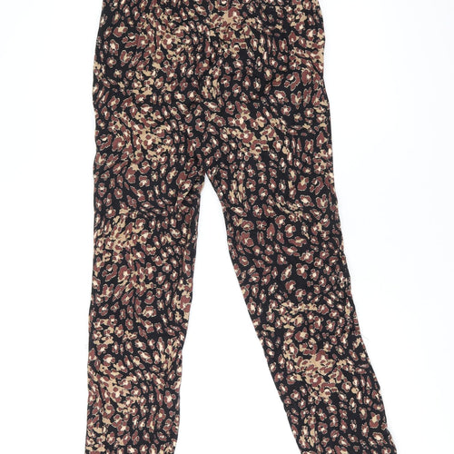 Marks and Spencer Womens Black Geometric Viscose Trousers Size 8 L27.5 in Regular Zip