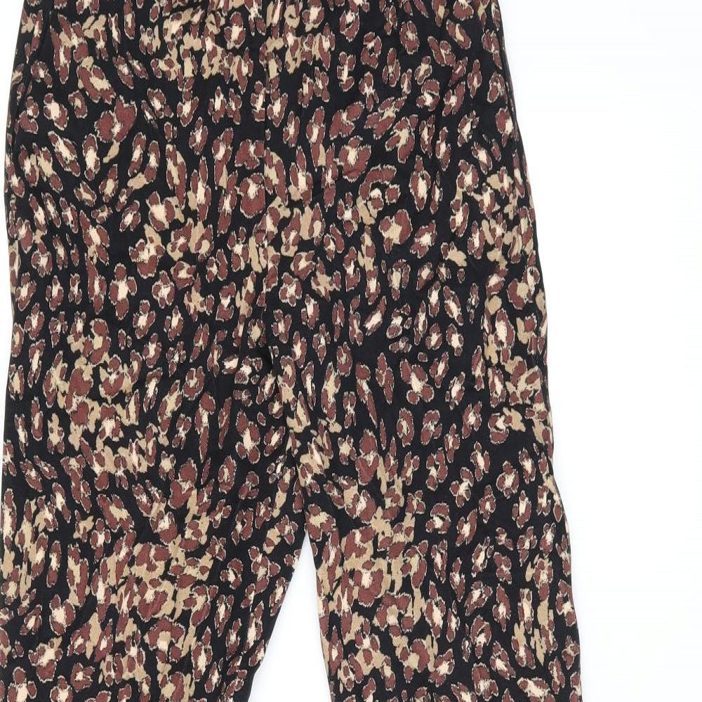 Marks and Spencer Womens Black Geometric Viscose Trousers Size 8 L27.5 in Regular Zip