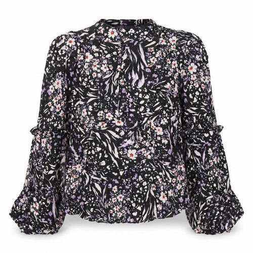 Marks and Spencer Womens Black Floral Viscose Basic T-Shirt Size 8 Round Neck