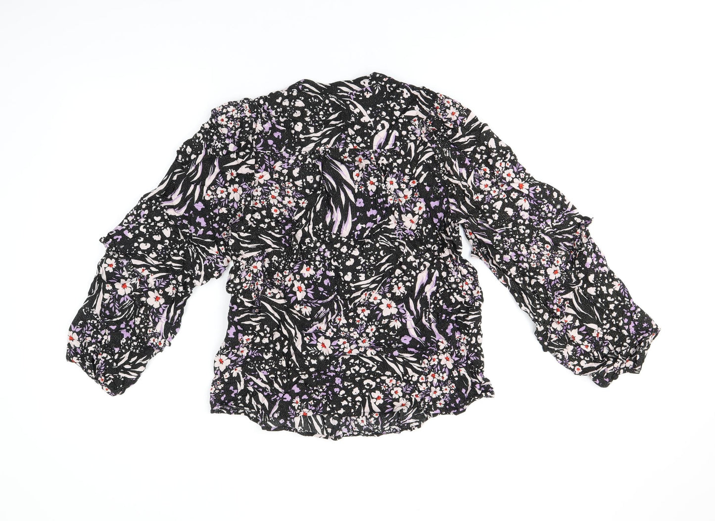 Marks and Spencer Womens Black Floral Viscose Basic T-Shirt Size 8 Round Neck