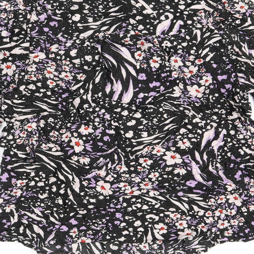 Marks and Spencer Womens Black Floral Viscose Basic T-Shirt Size 8 Round Neck