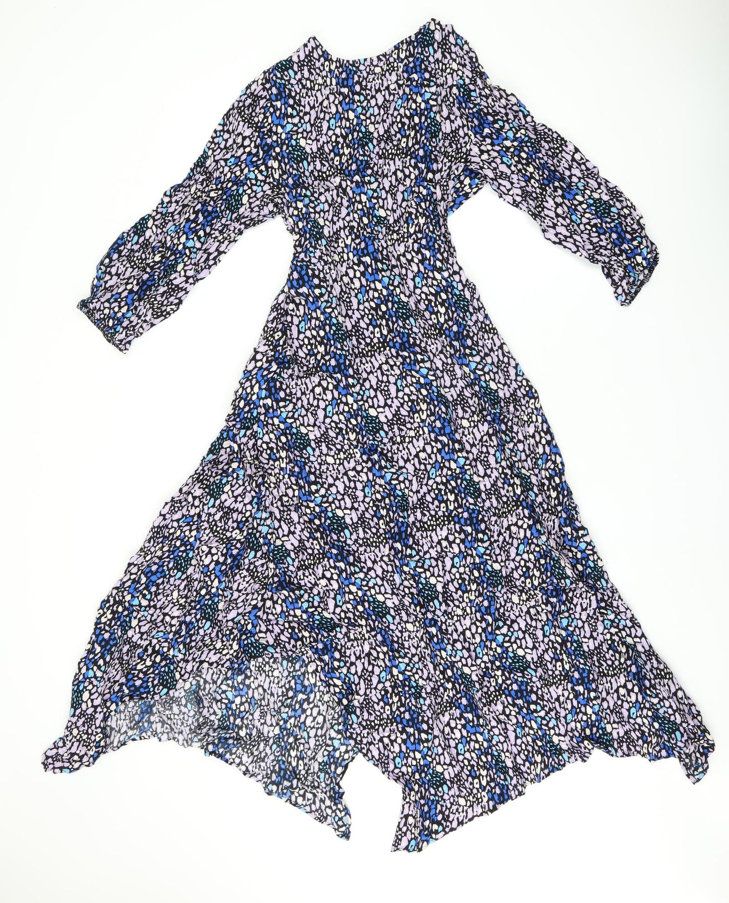 Marks and Spencer Womens Multicoloured Geometric Viscose A-Line Size 6 Round Neck Button