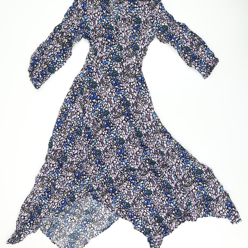 Marks and Spencer Womens Multicoloured Geometric Viscose A-Line Size 6 Round Neck Button