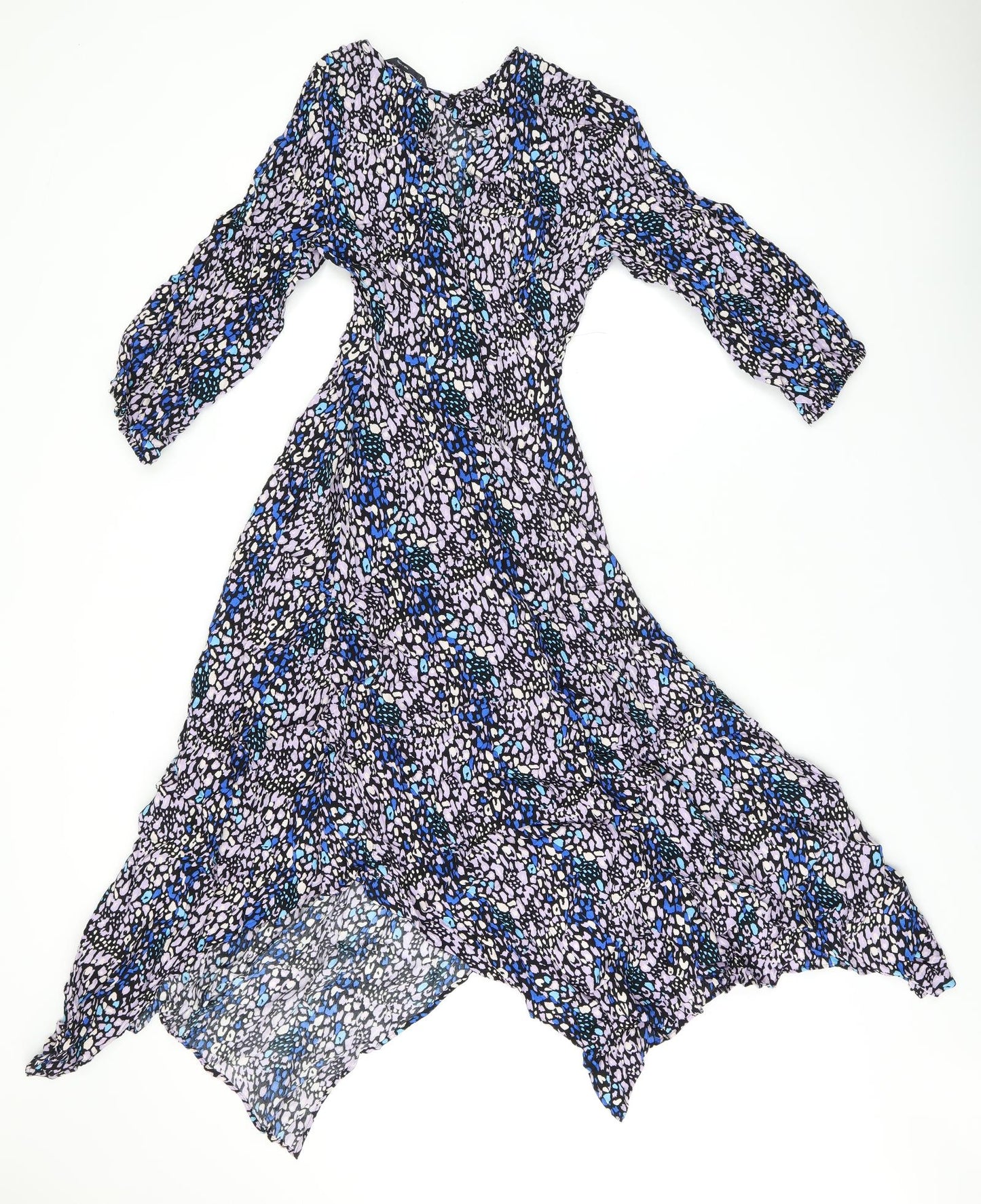 Marks and Spencer Womens Multicoloured Geometric Viscose A-Line Size 6 Round Neck Button