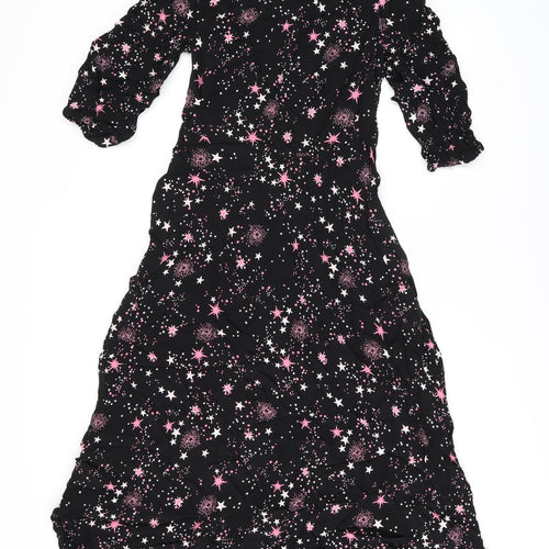 Marks and Spencer Womens Black Geometric Viscose A-Line Size 8 Round Neck Zip