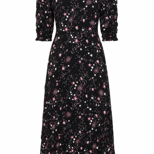 Marks and Spencer Womens Black Geometric Viscose A-Line Size 8 Round Neck Zip