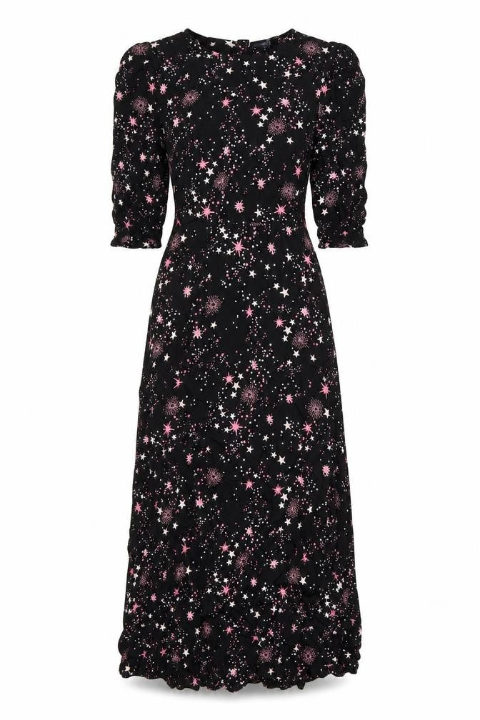 Marks and Spencer Womens Black Geometric Viscose A-Line Size 8 Round Neck Zip