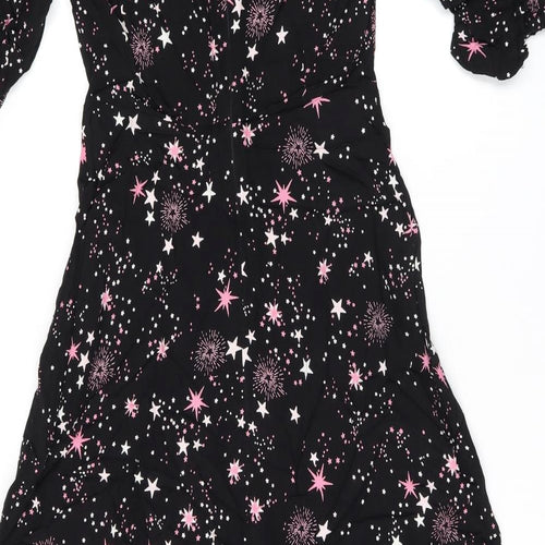 Marks and Spencer Womens Black Geometric Viscose A-Line Size 8 Round Neck Zip