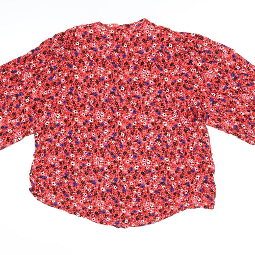 Marks and Spencer Womens Red Floral Viscose Basic T-Shirt Size 20 V-Neck