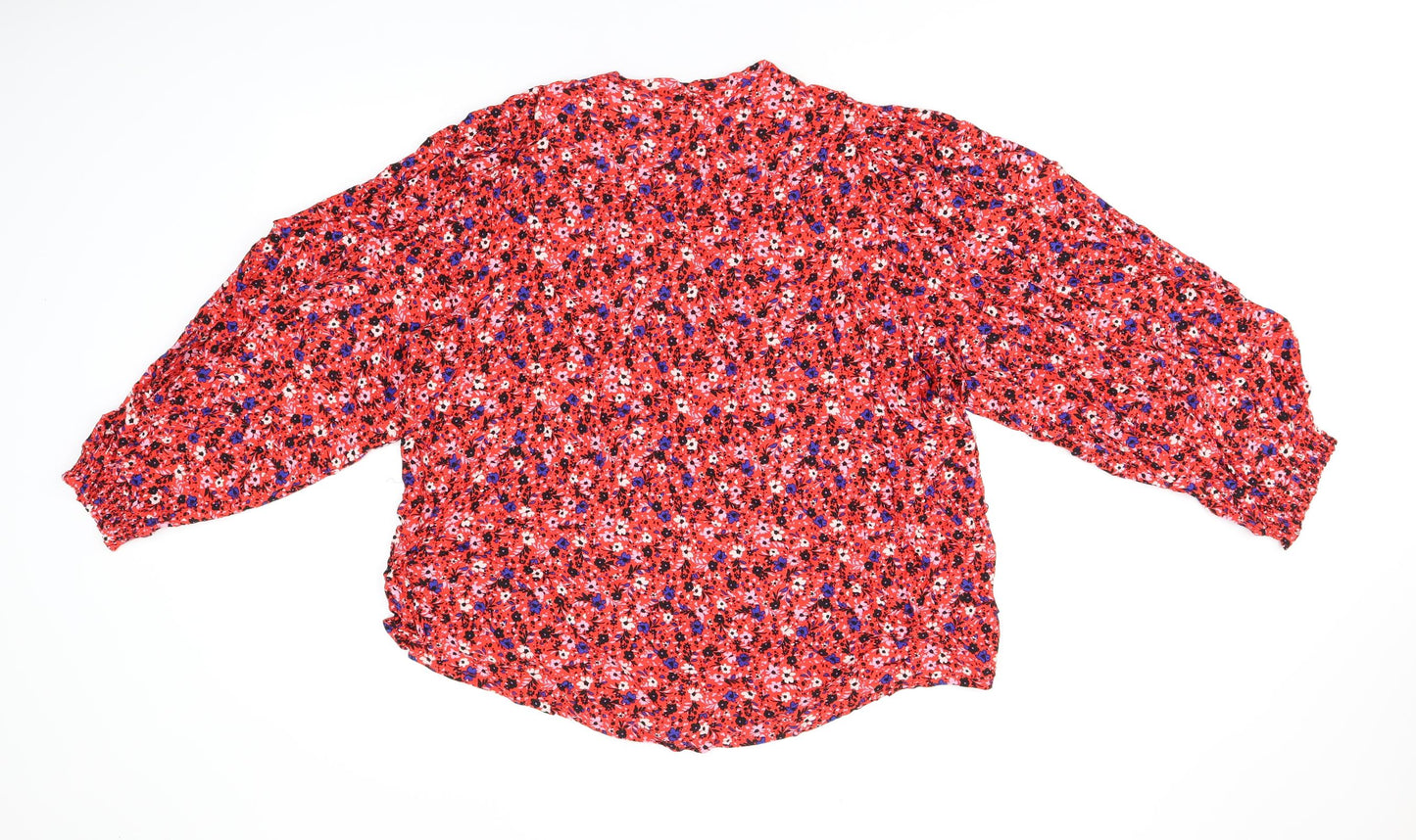 Marks and Spencer Womens Red Floral Viscose Basic T-Shirt Size 20 V-Neck