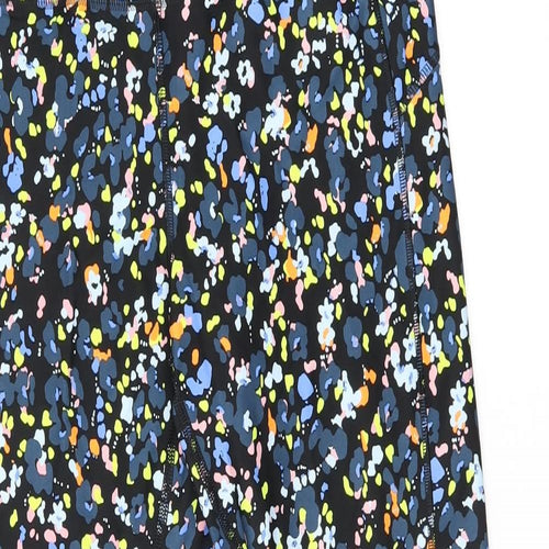 Goodmove Womens Black Geometric Polyester Pedal Pusher Leggings Size 12 L26.5 in Regular Drawstring