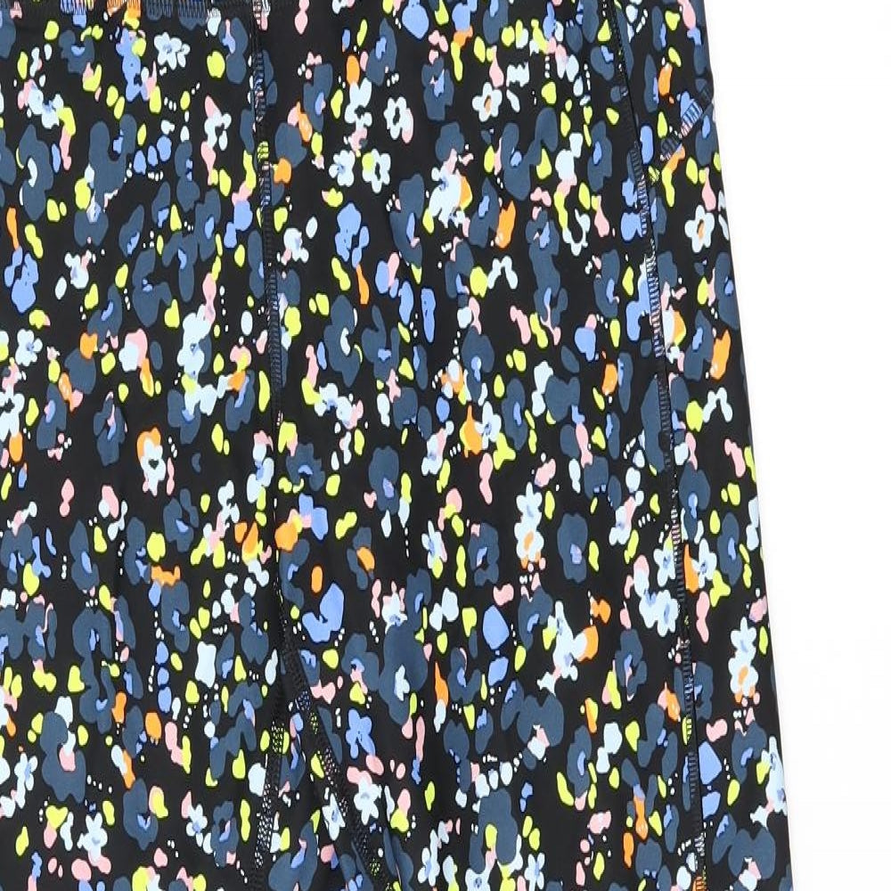 Goodmove Womens Black Geometric Polyester Pedal Pusher Leggings Size 12 L26.5 in Regular Drawstring