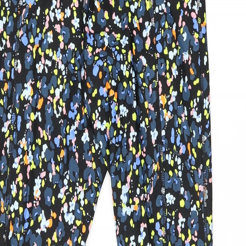 Goodmove Womens Black Geometric Polyester Pedal Pusher Leggings Size 12 L26.5 in Regular Drawstring