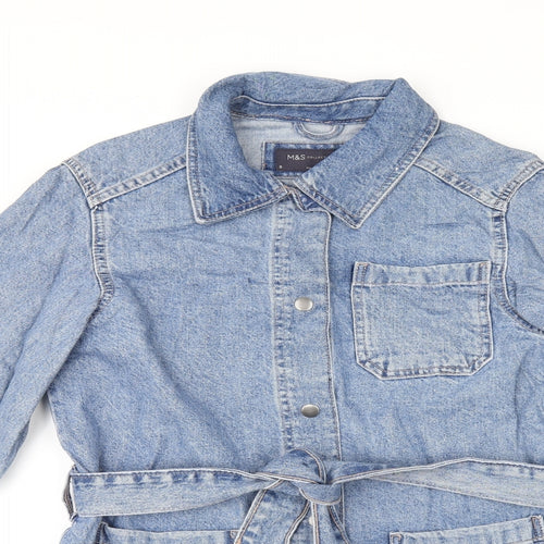 Marks and Spencer Womens Blue Jacket Size 6 Snap - Belted