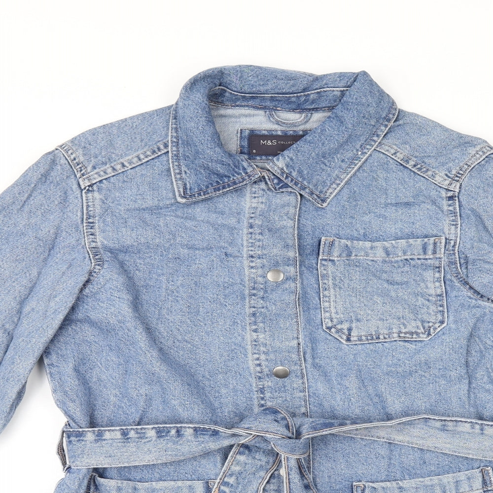 Marks and Spencer Womens Blue Jacket Size 6 Snap - Belted