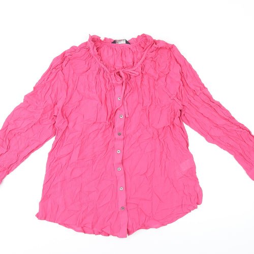 Marks and Spencer Womens Pink Viscose Basic Button-Up Size 10 Round Neck
