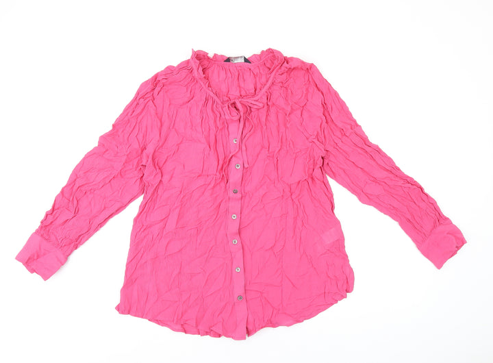 Marks and Spencer Womens Pink Viscose Basic Button-Up Size 10 Round Neck