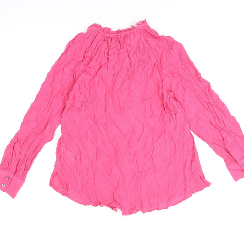 Marks and Spencer Womens Pink Viscose Basic Button-Up Size 10 Round Neck