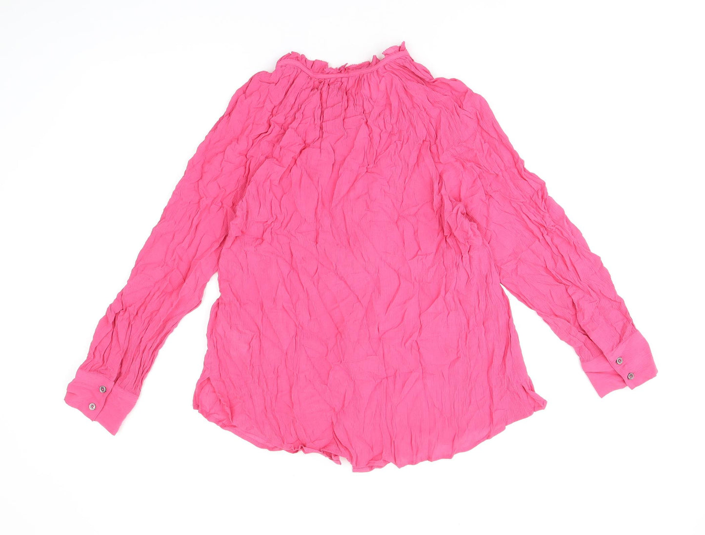Marks and Spencer Womens Pink Viscose Basic Button-Up Size 10 Round Neck