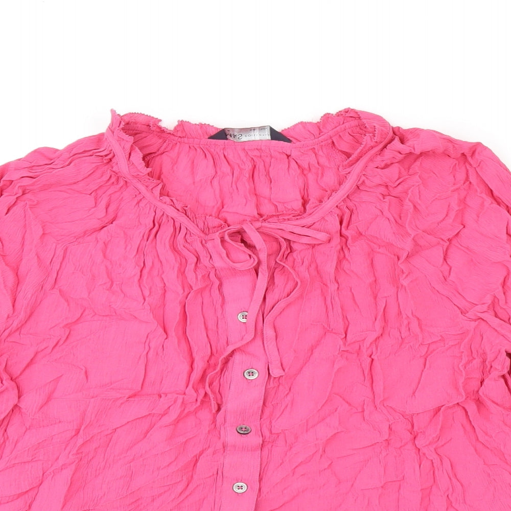Marks and Spencer Womens Pink Viscose Basic Button-Up Size 10 Round Neck