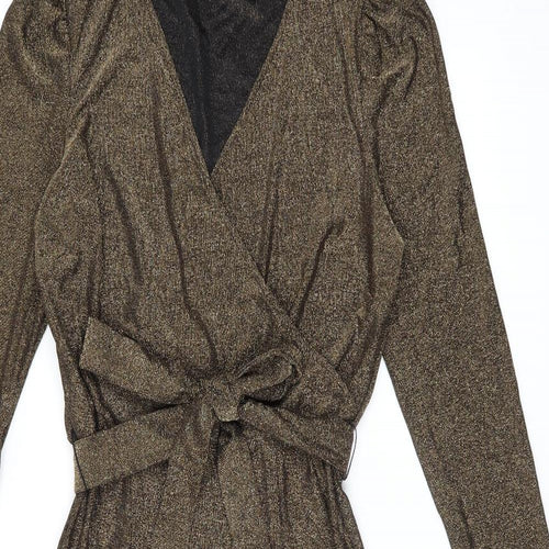 Marks and Spencer Womens Gold Polyamide A-Line Size 10 V-Neck Pullover
