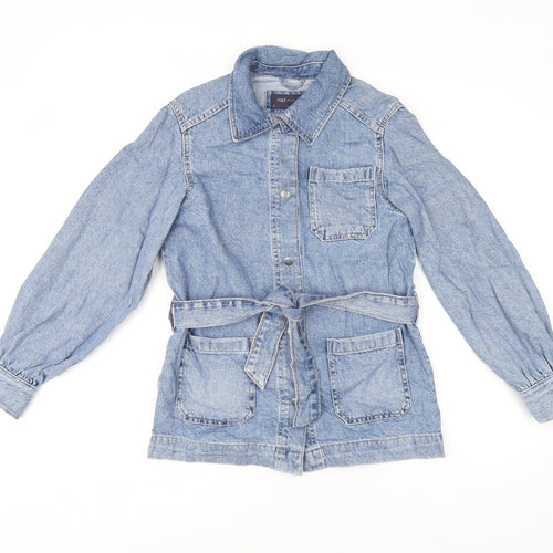 Marks and Spencer Womens Blue Jacket Size 8 Snap - Belted