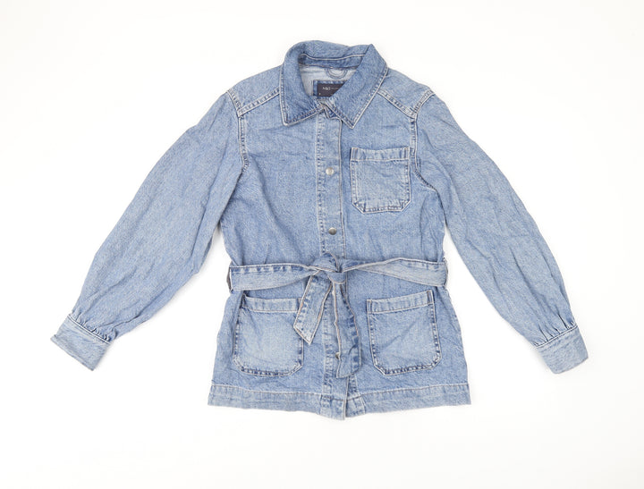 Marks and Spencer Womens Blue Jacket Size 8 Snap - Belted