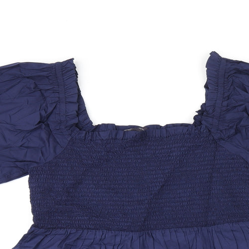 Marks and Spencer Womens Blue Cotton Basic T-Shirt Size 10 Square Neck