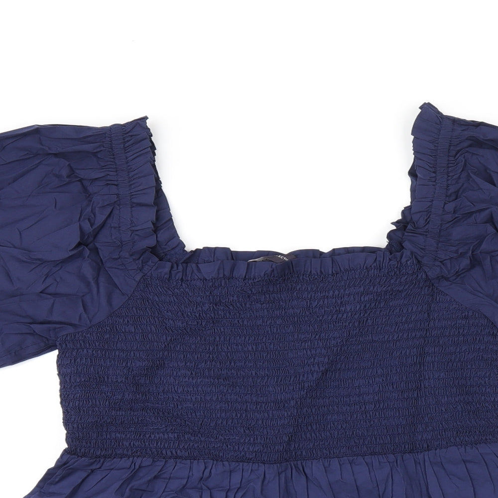 Marks and Spencer Womens Blue Cotton Basic T-Shirt Size 10 Square Neck