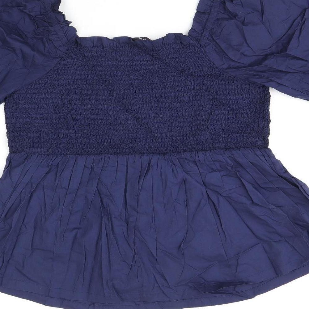 Marks and Spencer Womens Blue Cotton Basic T-Shirt Size 10 Square Neck