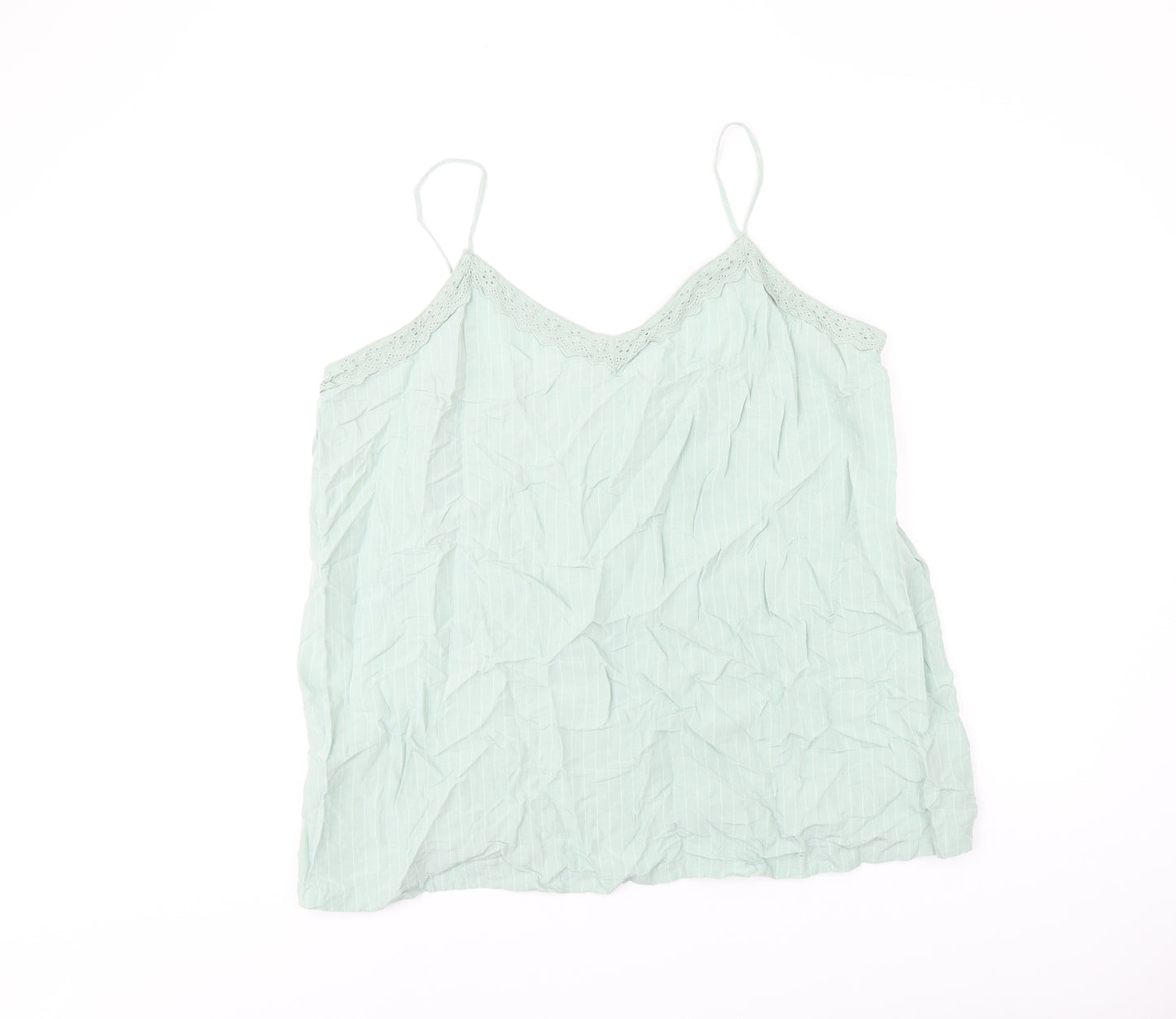 Marks and Spencer Womens Green Striped Viscose Camisole T-Shirt Size 22 V-Neck