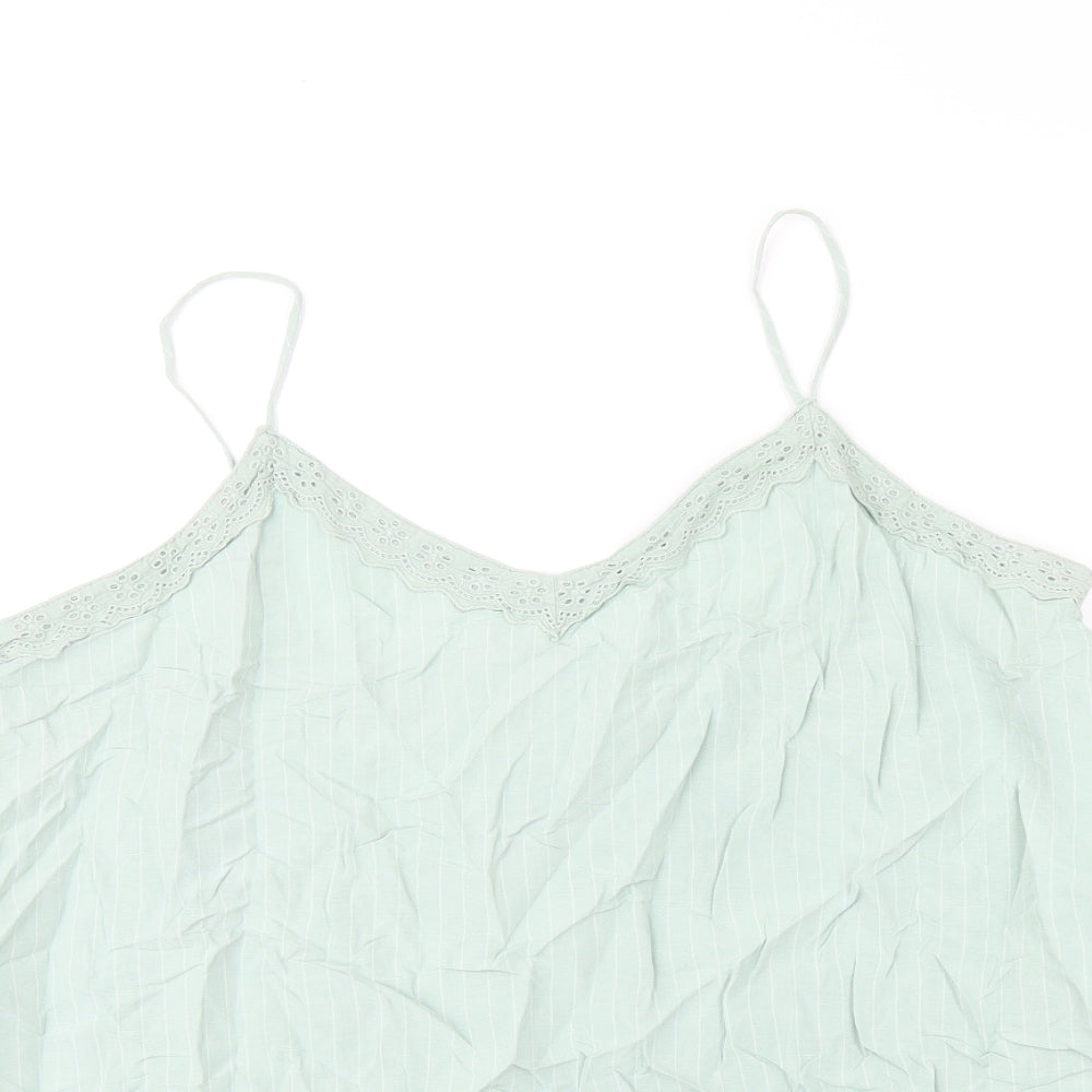 Marks and Spencer Womens Green Striped Viscose Camisole T-Shirt Size 22 V-Neck