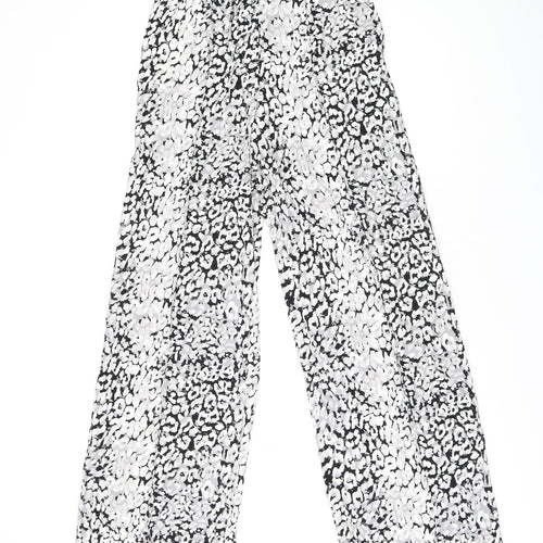 Marks and Spencer Womens Black Geometric Polyester Trousers Size 8 L29.5 in Regular Drawstring